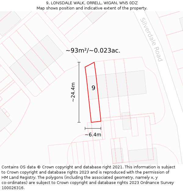 9, LONSDALE WALK, ORRELL, WIGAN, WN5 0DZ: Plot and title map