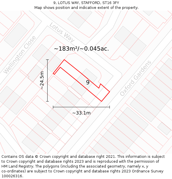 9, LOTUS WAY, STAFFORD, ST16 3FY: Plot and title map