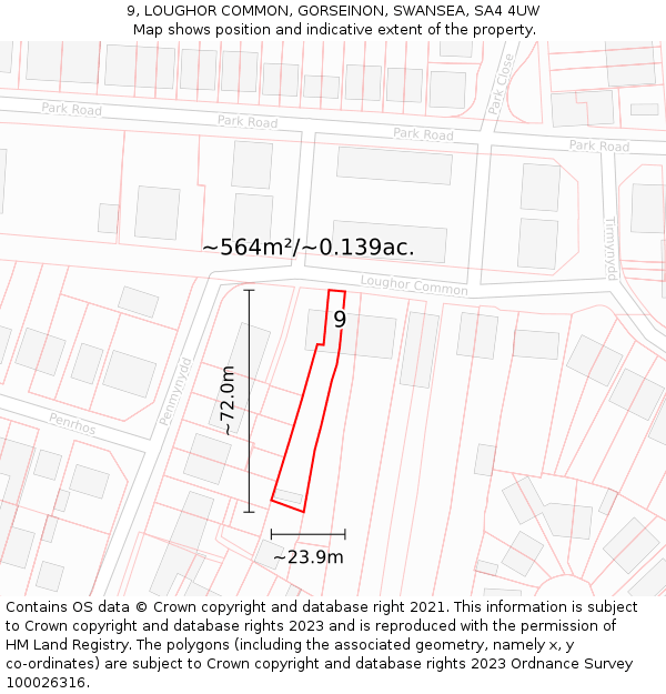 9, LOUGHOR COMMON, GORSEINON, SWANSEA, SA4 4UW: Plot and title map
