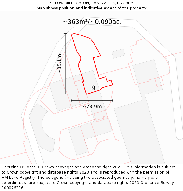 9, LOW MILL, CATON, LANCASTER, LA2 9HY: Plot and title map