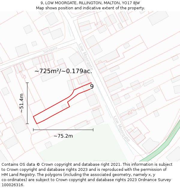 9, LOW MOORGATE, RILLINGTON, MALTON, YO17 8JW: Plot and title map