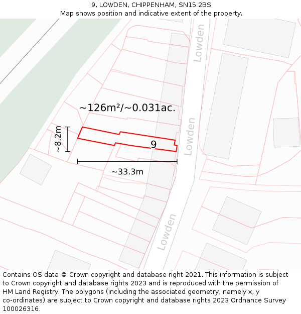 9, LOWDEN, CHIPPENHAM, SN15 2BS: Plot and title map