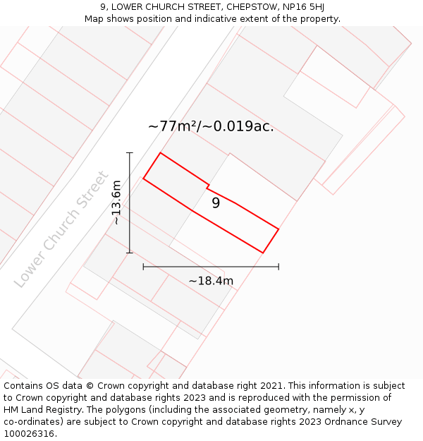 9, LOWER CHURCH STREET, CHEPSTOW, NP16 5HJ: Plot and title map
