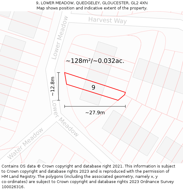 9, LOWER MEADOW, QUEDGELEY, GLOUCESTER, GL2 4XN: Plot and title map