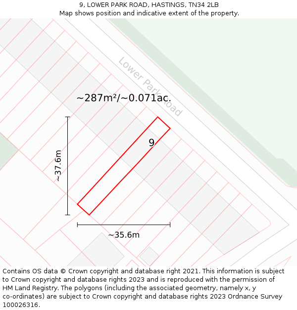9, LOWER PARK ROAD, HASTINGS, TN34 2LB: Plot and title map