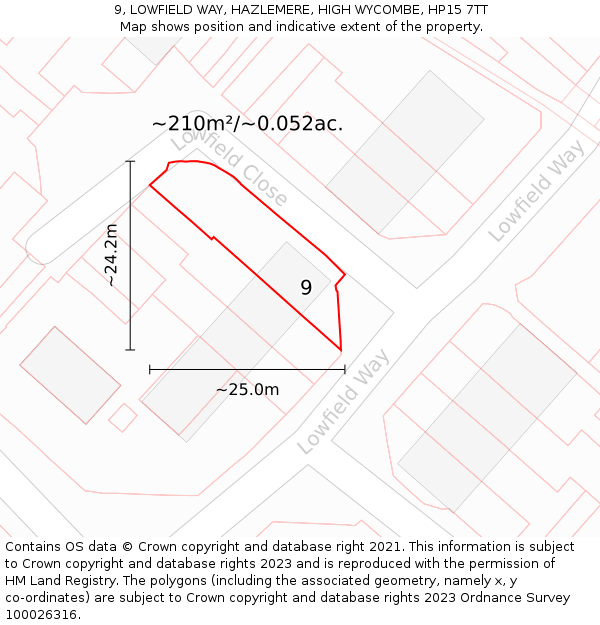 9, LOWFIELD WAY, HAZLEMERE, HIGH WYCOMBE, HP15 7TT: Plot and title map