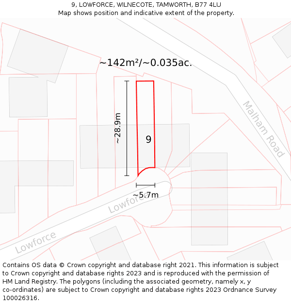 9, LOWFORCE, WILNECOTE, TAMWORTH, B77 4LU: Plot and title map