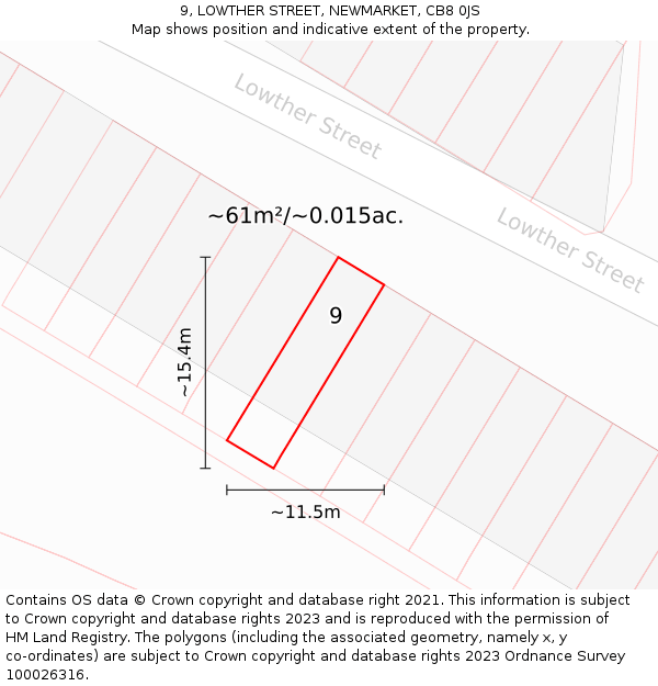 9, LOWTHER STREET, NEWMARKET, CB8 0JS: Plot and title map