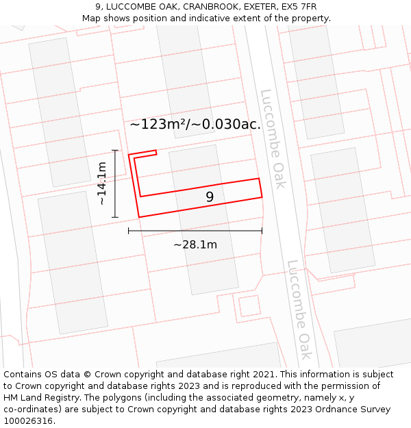 9, LUCCOMBE OAK, CRANBROOK, EXETER, EX5 7FR: Plot and title map