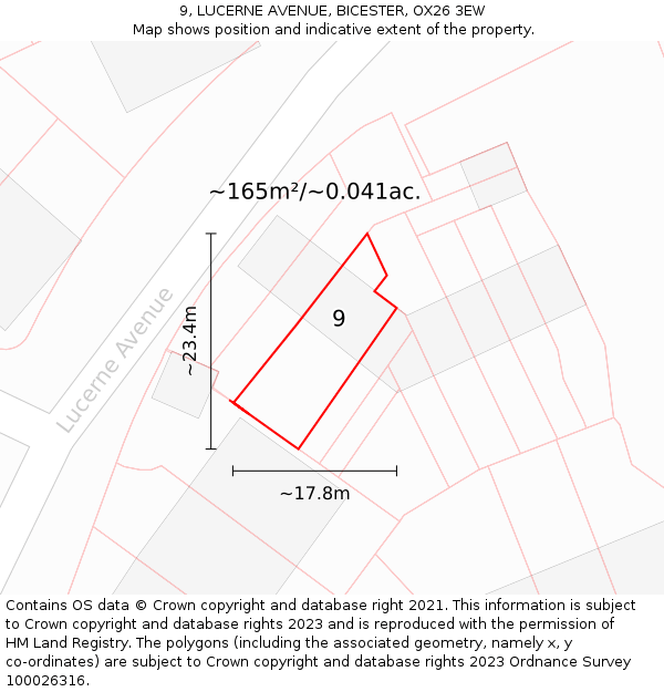 9, LUCERNE AVENUE, BICESTER, OX26 3EW: Plot and title map