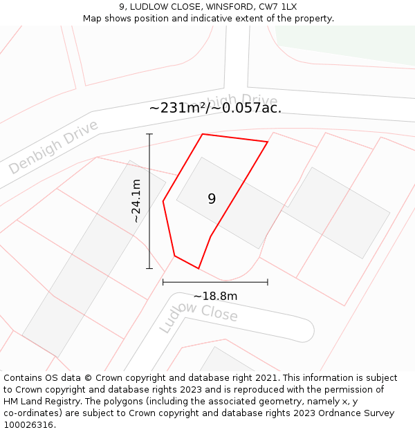 9, LUDLOW CLOSE, WINSFORD, CW7 1LX: Plot and title map