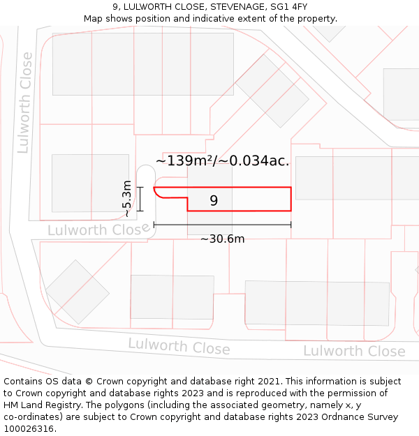 9, LULWORTH CLOSE, STEVENAGE, SG1 4FY: Plot and title map