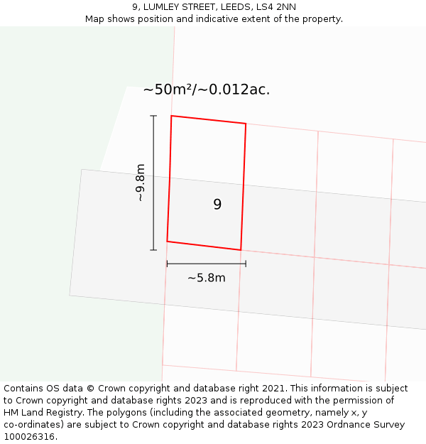 9, LUMLEY STREET, LEEDS, LS4 2NN: Plot and title map