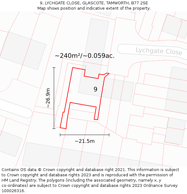 9, LYCHGATE CLOSE, GLASCOTE, TAMWORTH, B77 2SE: Plot and title map