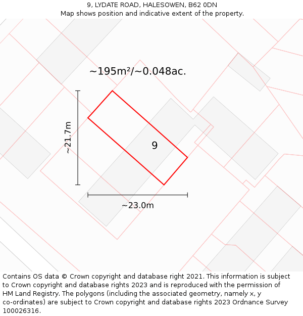 9, LYDATE ROAD, HALESOWEN, B62 0DN: Plot and title map