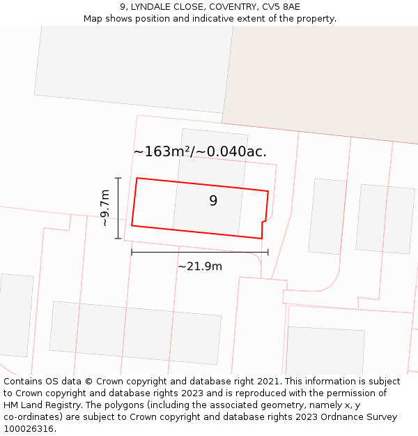 9, LYNDALE CLOSE, COVENTRY, CV5 8AE: Plot and title map