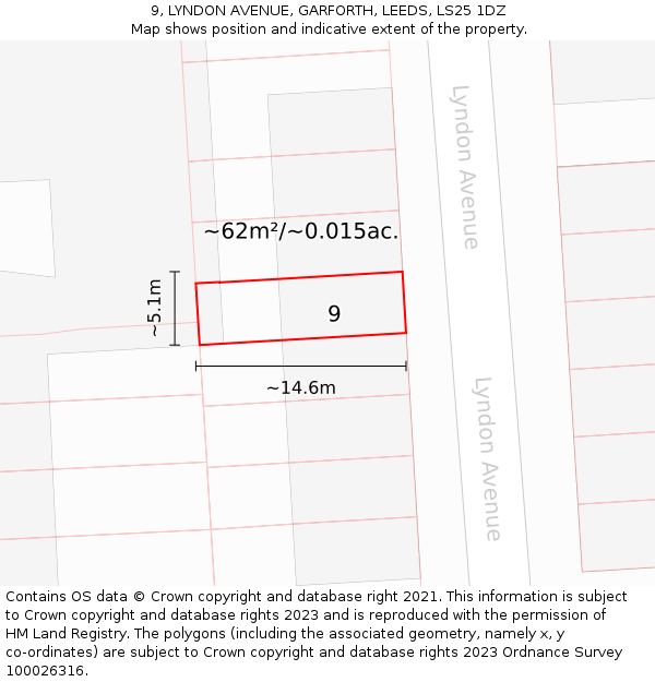 9, LYNDON AVENUE, GARFORTH, LEEDS, LS25 1DZ: Plot and title map
