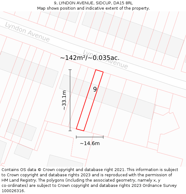 9, LYNDON AVENUE, SIDCUP, DA15 8RL: Plot and title map