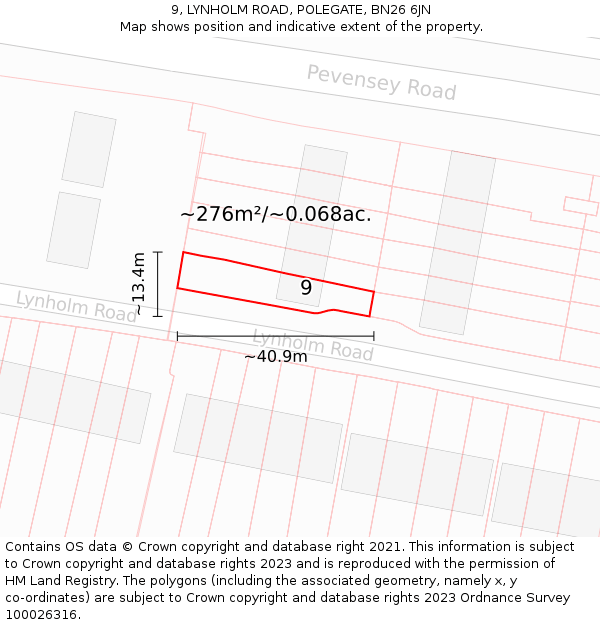9, LYNHOLM ROAD, POLEGATE, BN26 6JN: Plot and title map