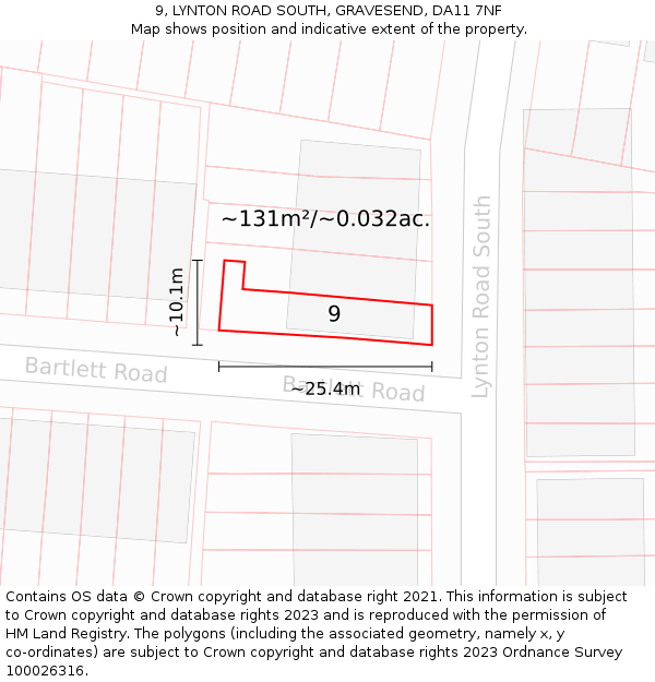 9, LYNTON ROAD SOUTH, GRAVESEND, DA11 7NF: Plot and title map