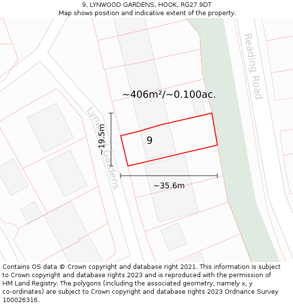 9, LYNWOOD GARDENS, HOOK, RG27 9DT: Plot and title map