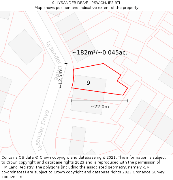 9, LYSANDER DRIVE, IPSWICH, IP3 9TL: Plot and title map