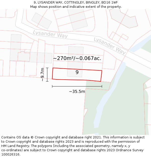 9, LYSANDER WAY, COTTINGLEY, BINGLEY, BD16 1WF: Plot and title map