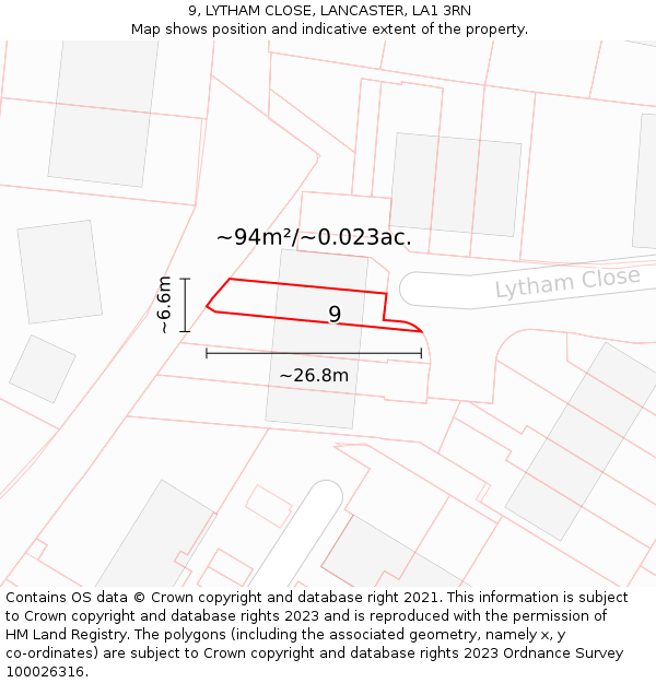 9, LYTHAM CLOSE, LANCASTER, LA1 3RN: Plot and title map