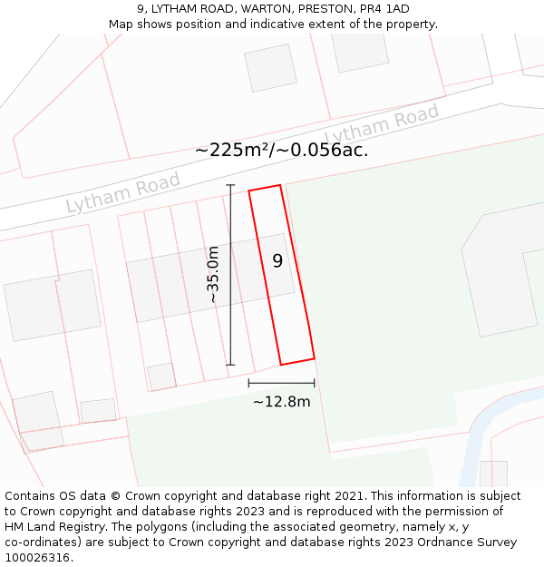 9, LYTHAM ROAD, WARTON, PRESTON, PR4 1AD: Plot and title map