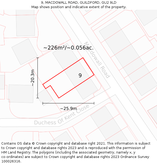 9, MACDOWALL ROAD, GUILDFORD, GU2 9LD: Plot and title map