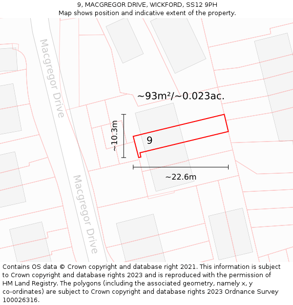9, MACGREGOR DRIVE, WICKFORD, SS12 9PH: Plot and title map