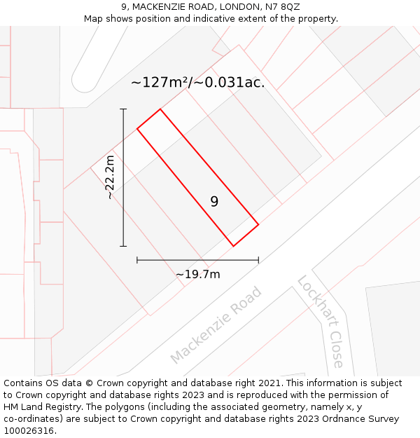 9, MACKENZIE ROAD, LONDON, N7 8QZ: Plot and title map