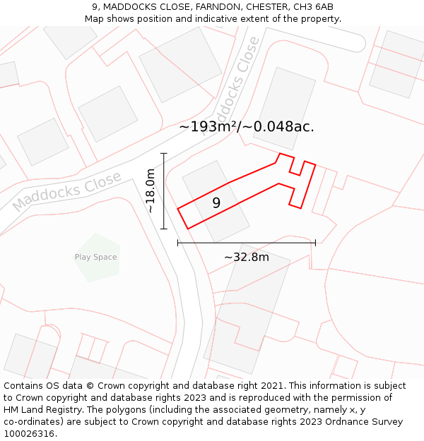 9, MADDOCKS CLOSE, FARNDON, CHESTER, CH3 6AB: Plot and title map