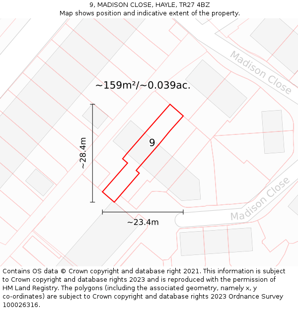 9, MADISON CLOSE, HAYLE, TR27 4BZ: Plot and title map