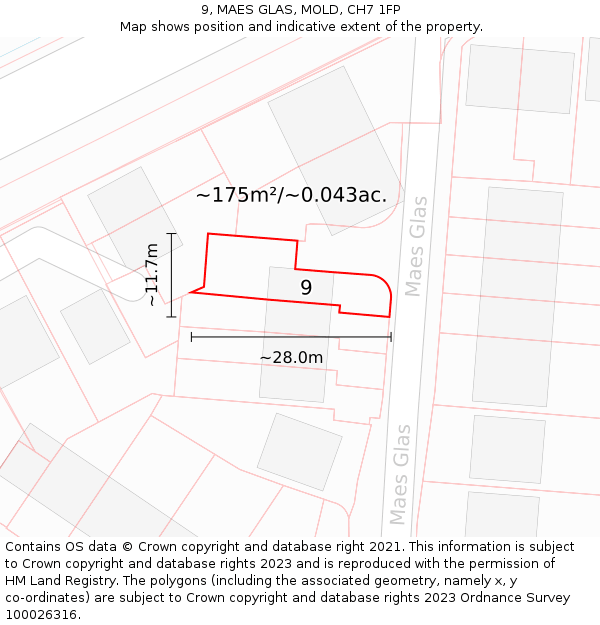 9, MAES GLAS, MOLD, CH7 1FP: Plot and title map