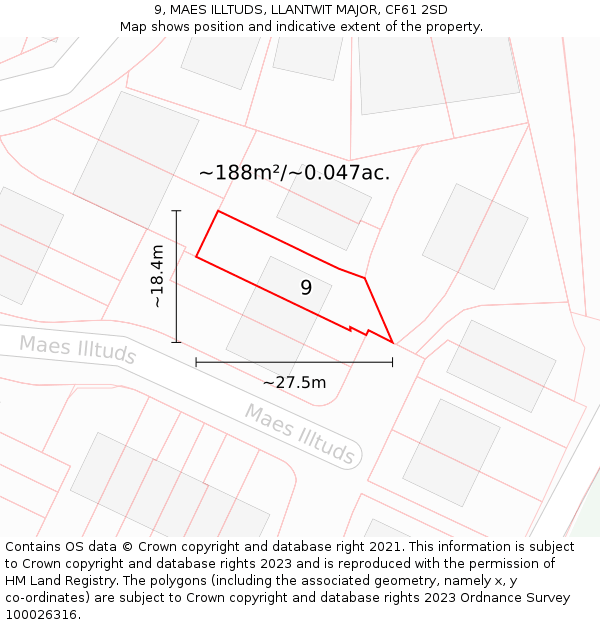 9, MAES ILLTUDS, LLANTWIT MAJOR, CF61 2SD: Plot and title map