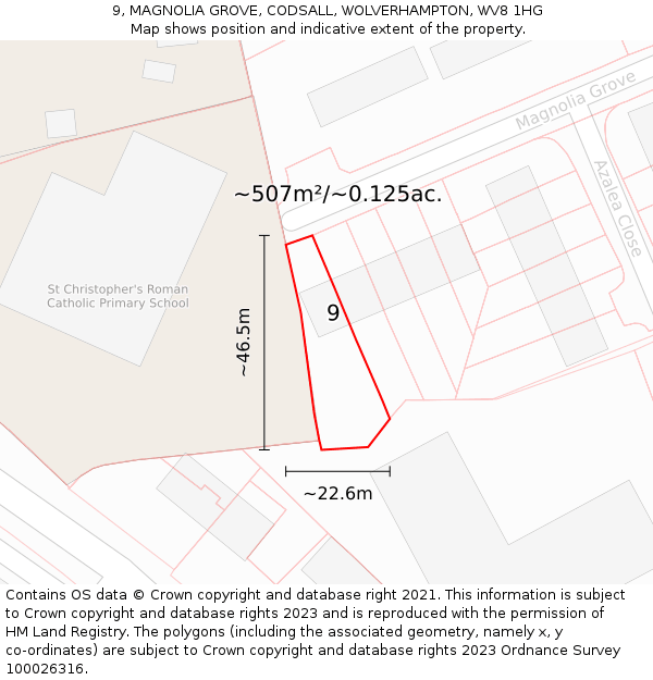 9, MAGNOLIA GROVE, CODSALL, WOLVERHAMPTON, WV8 1HG: Plot and title map
