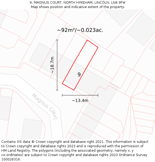 9, MAGNUS COURT, NORTH HYKEHAM, LINCOLN, LN6 9FW: Plot and title map