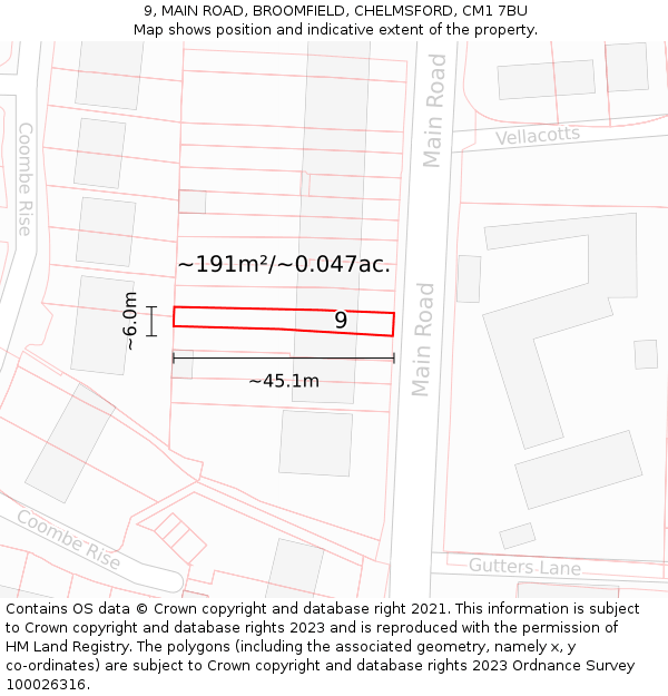 9, MAIN ROAD, BROOMFIELD, CHELMSFORD, CM1 7BU: Plot and title map