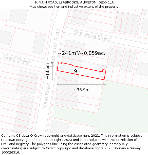 9, MAIN ROAD, LEABROOKS, ALFRETON, DE55 1LA: Plot and title map
