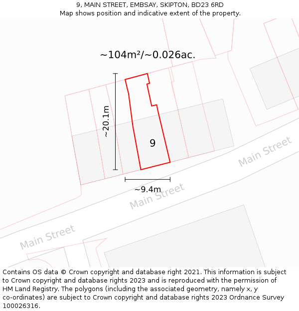 9, MAIN STREET, EMBSAY, SKIPTON, BD23 6RD: Plot and title map