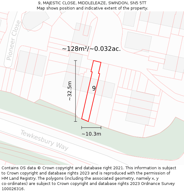 9, MAJESTIC CLOSE, MIDDLELEAZE, SWINDON, SN5 5TT: Plot and title map
