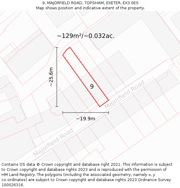 9, MAJORFIELD ROAD, TOPSHAM, EXETER, EX3 0ES: Plot and title map
