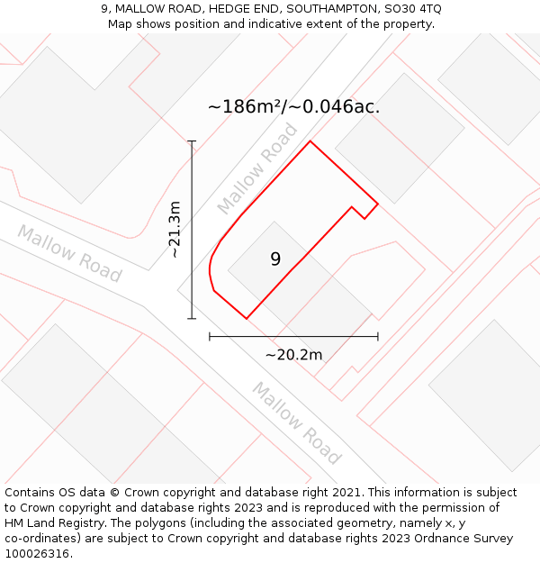 9, MALLOW ROAD, HEDGE END, SOUTHAMPTON, SO30 4TQ: Plot and title map