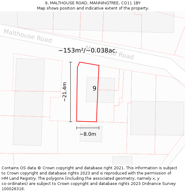 9, MALTHOUSE ROAD, MANNINGTREE, CO11 1BY: Plot and title map