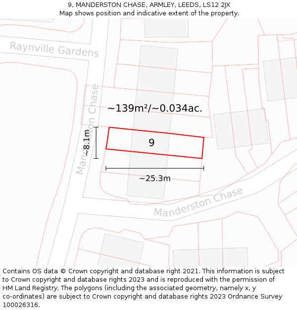 9, MANDERSTON CHASE, ARMLEY, LEEDS, LS12 2JX: Plot and title map
