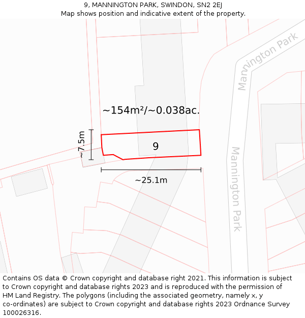 9, MANNINGTON PARK, SWINDON, SN2 2EJ: Plot and title map