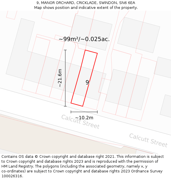 9, MANOR ORCHARD, CRICKLADE, SWINDON, SN6 6EA: Plot and title map