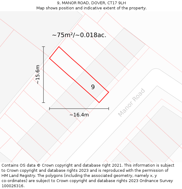 9, MANOR ROAD, DOVER, CT17 9LH: Plot and title map