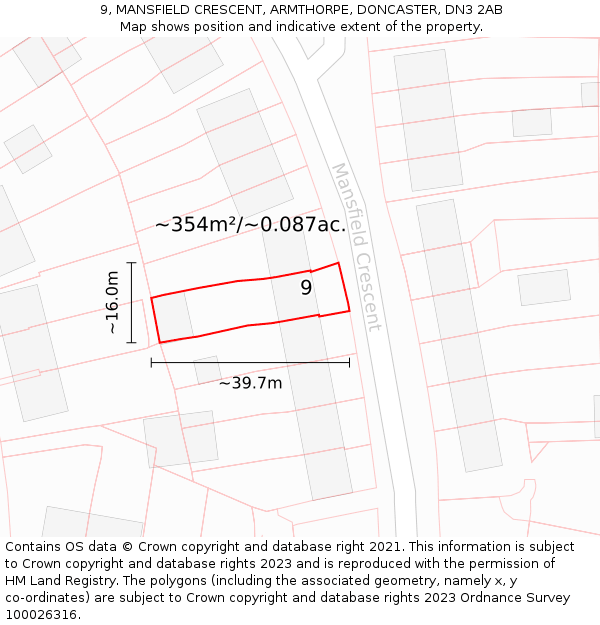 9, MANSFIELD CRESCENT, ARMTHORPE, DONCASTER, DN3 2AB: Plot and title map